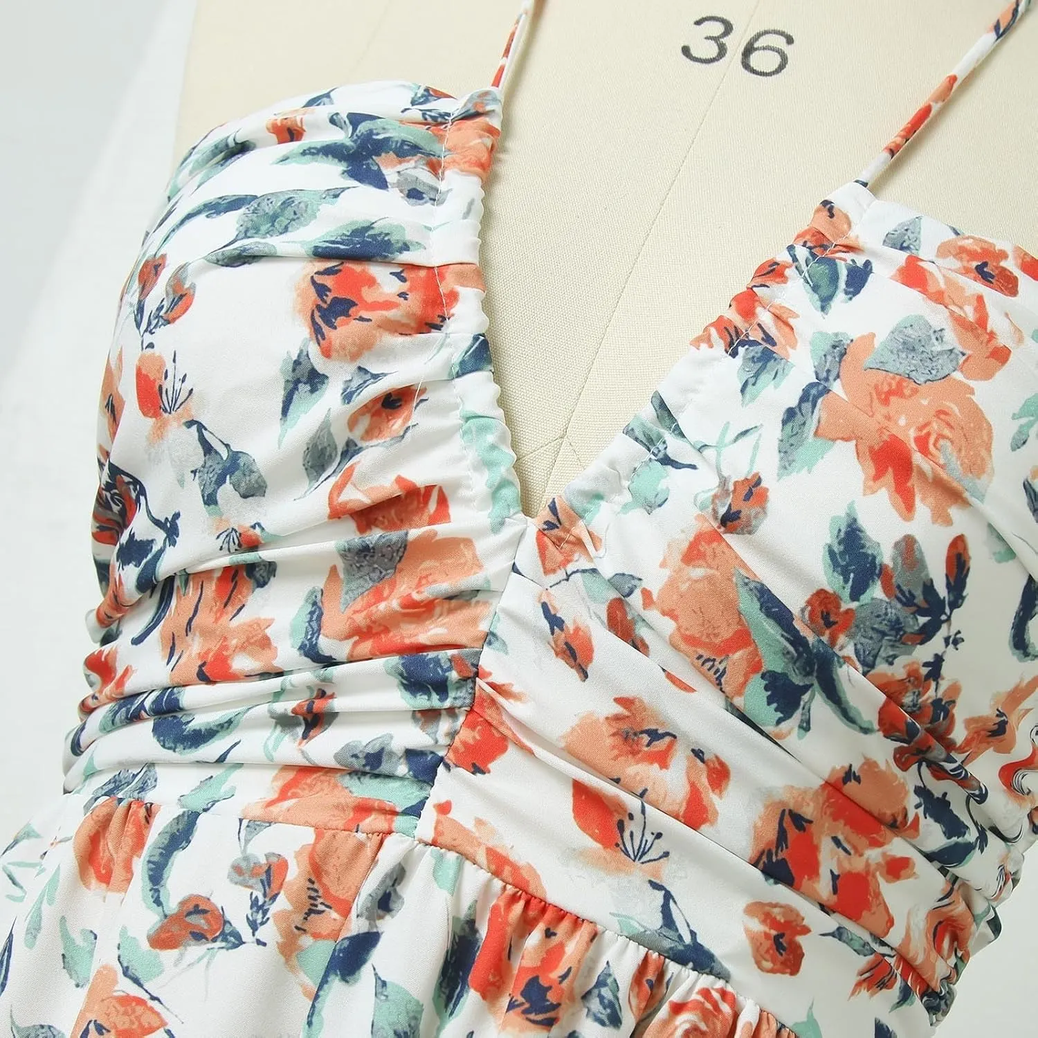 Women's Summer Dresses 2025 Halter Neck Sleeveless Smocked Backless Cut Out Floral Flowy A Line Maxi Dress