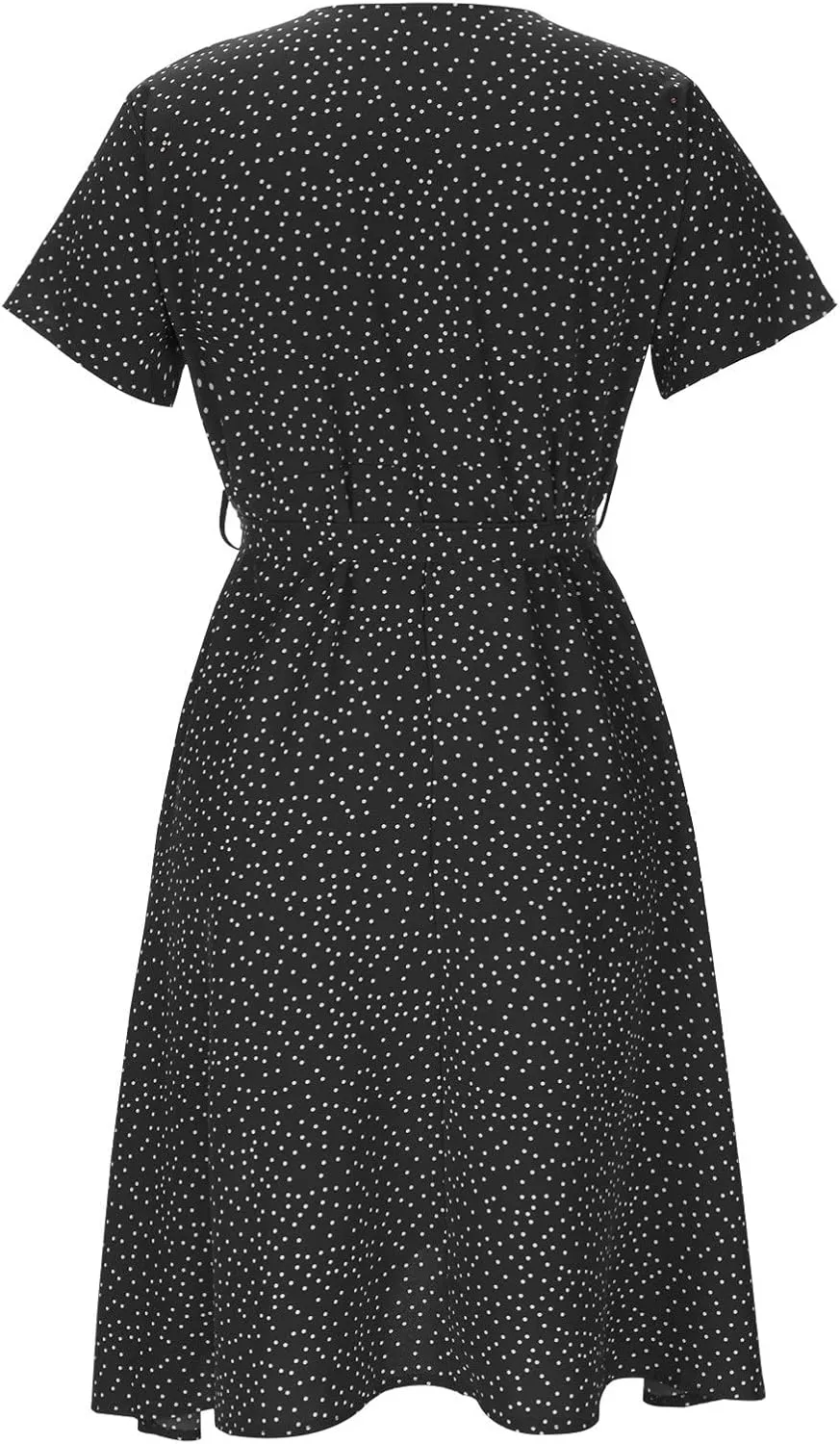 Womens Summer Dresses for Vacation Short Sleeve V Neck Polka Dot Dress Elegant Ruffle Hem Swing Flowy Midi Dress