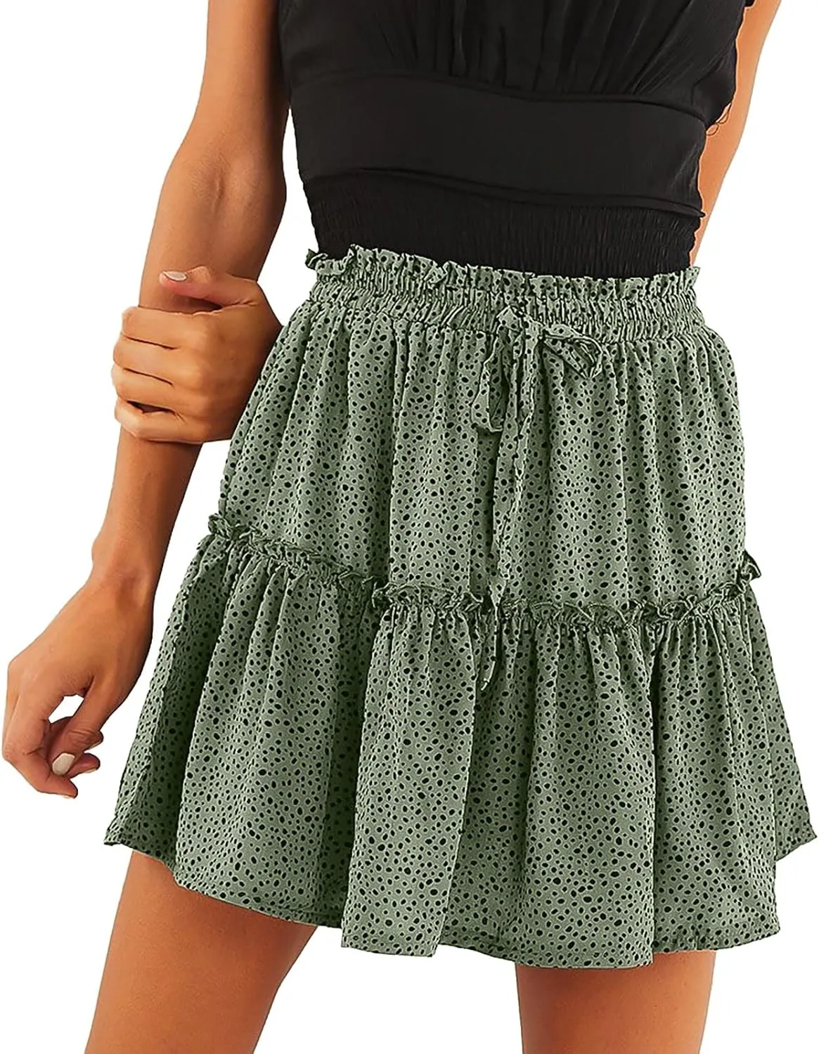Women's Summer High Waist Ruffle Tiered Mini Skirt Printed A line Beach Cute Ballet Skirts Spring Dresses Mini