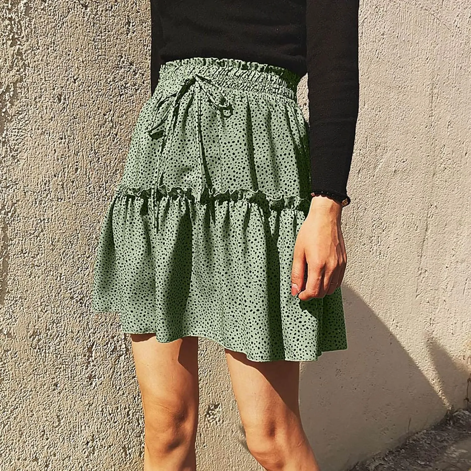 Women's Summer High Waist Ruffle Tiered Mini Skirt Printed A line Beach Cute Ballet Skirts Spring Dresses Mini