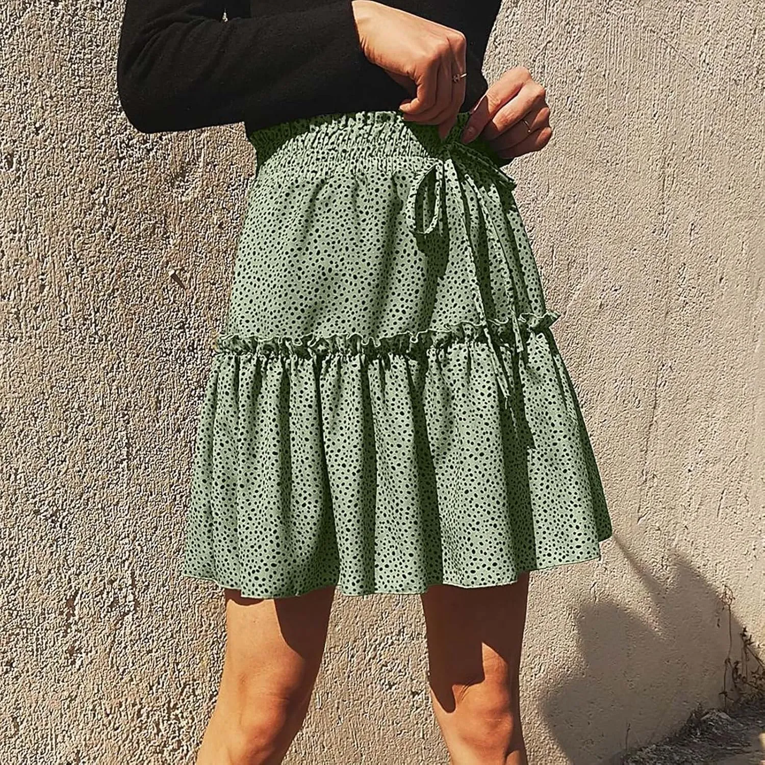 Women's Summer High Waist Ruffle Tiered Mini Skirt Printed A line Beach Cute Ballet Skirts Spring Dresses Mini