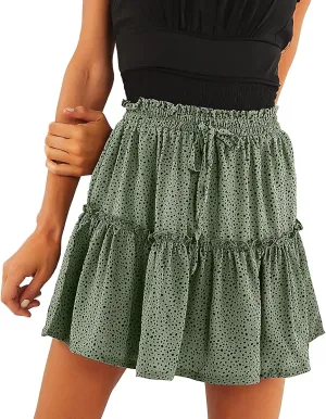 Women's Summer High Waist Ruffle Tiered Mini Skirt Printed A line Beach Cute Ballet Skirts Spring Dresses Mini