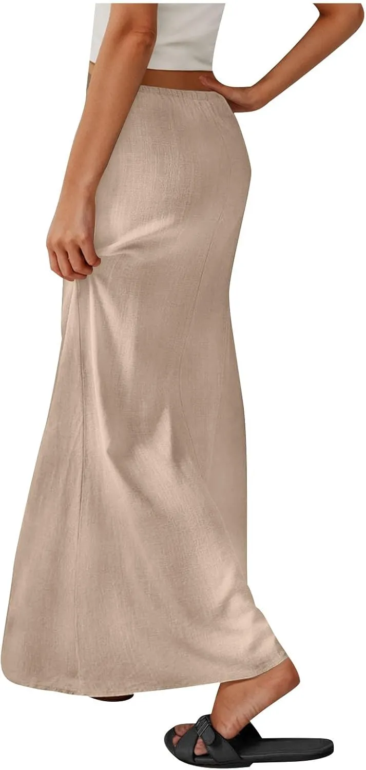 Womens Summer Maxi Skirt Low Rise Lace Up Midi Skirt Casual Long Skirt A Line Lounge Skirt Trendy Beach Skirts