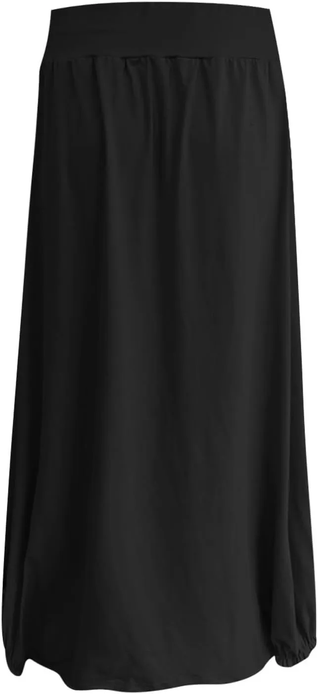Women's Summer Maxi Skirts 2025 Trendy Solid High Waisted Ankle Length Skirt Casual Flowy Ruffle Hem Balloon Skirts