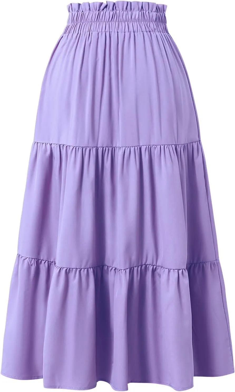 Womens Summer Skirts Midi Length Drawstring High Waist Skirts Below Knee Ruffle Tiered A Line Floral Print Beach Skirt