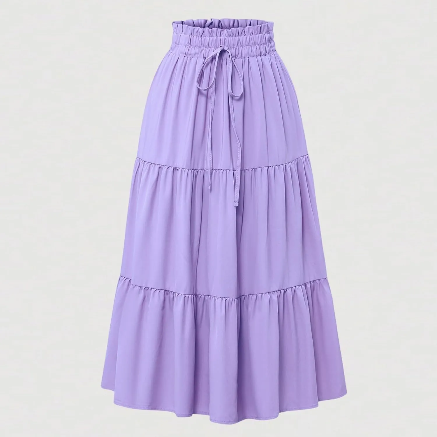Womens Summer Skirts Midi Length Drawstring High Waist Skirts Below Knee Ruffle Tiered A Line Floral Print Beach Skirt
