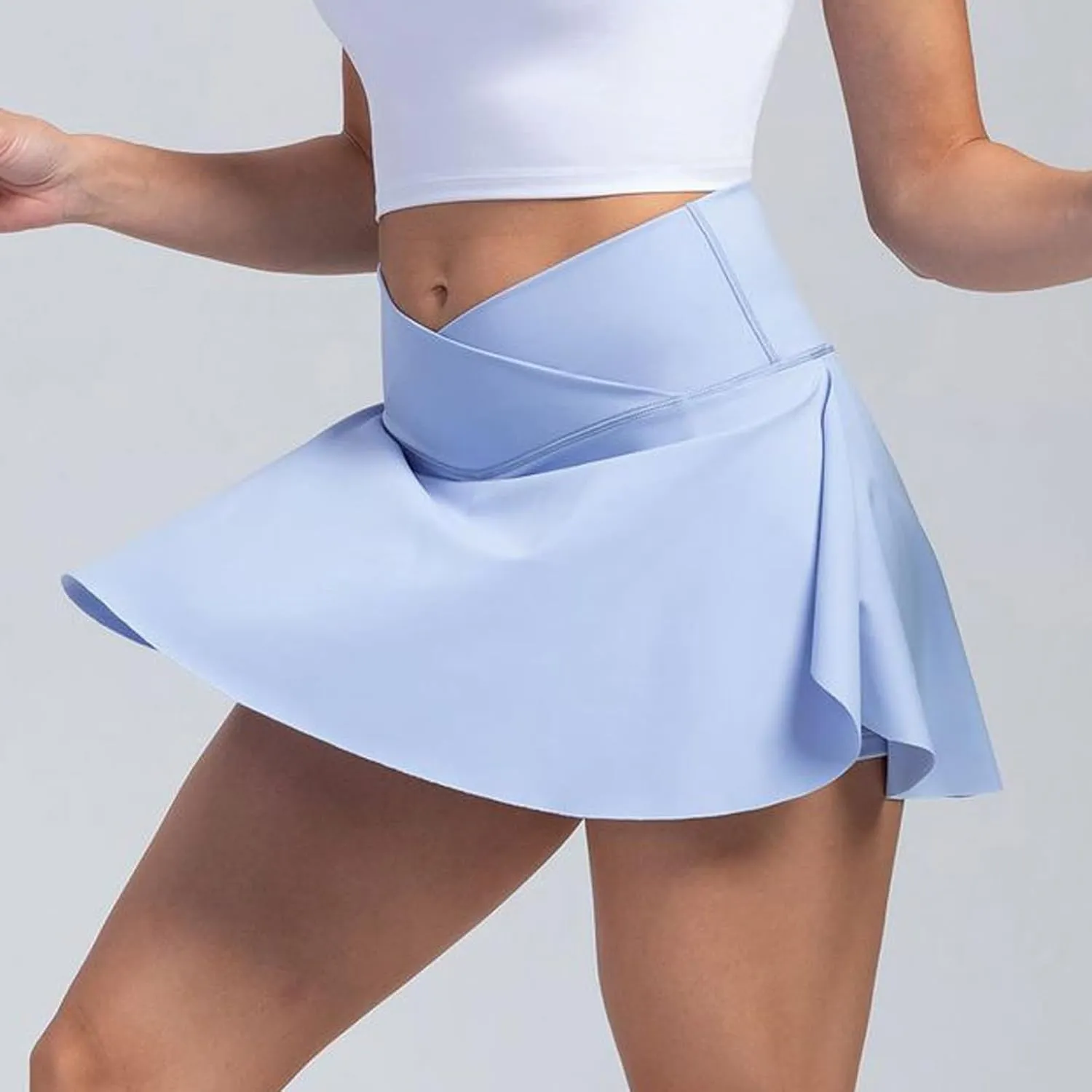 Women's Summer Sports Loose Trendy Quick Dry Elastic High Waist Solid Color Yoga Fitness Tennis Skirts, S-2XL
