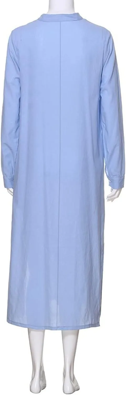 Women's Sun Dresses 2025 Vacation Casual Loose Trendy Long Sleeve Button Down Collar Solid Maxi Dress, S-3XL