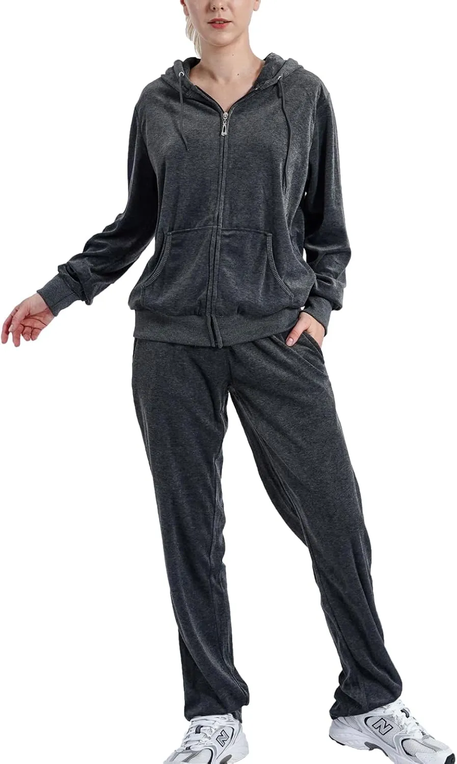 Yasumond Womens Velour Tracksuit 2 Piece Outfits Long Sleeve Zip Hooded Lounge Velvet Sweatshirt and Sweatpants Set